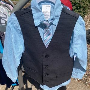 Boys Van Huesen suit black check with blue check button down shirt